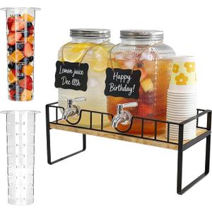 Hassky Extra Wider Glass Drink Dispensers For Parties 1 Gallon*2 Packs Set, Beverage Dispenser With Stand Glass Water Dispenser With Spigot Stainless Steel & Filter -for Lemonade, All Juice