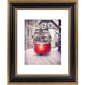 11x14 Picture Frame with Mat for 8x10 Photo or Display 11x14 Prints Without Mat, Shatter Resistant Glass Wall Mounting (Color Ornate Gold/Black)
