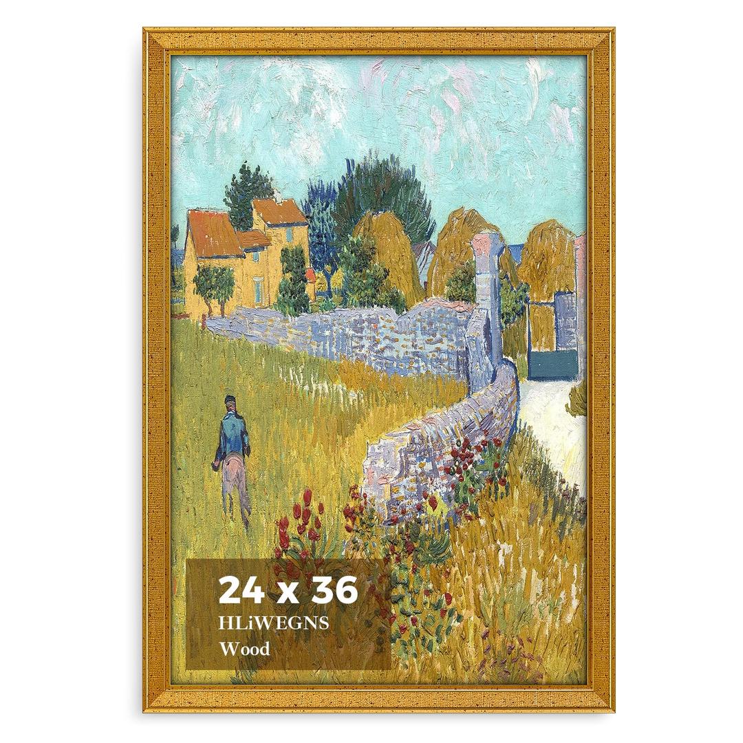 HLiWEGNS 22x30 Gold Ornate Wood Picture Frame, Single Pack, Classic Textured Frame for 22 x 30 Poster Art Display, Gallery Wall Decor