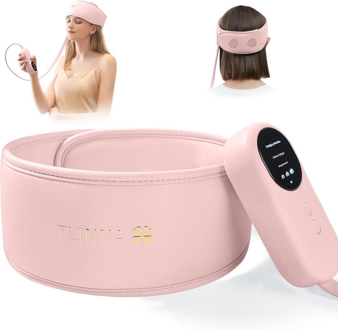 Head Massager,Scalp Massager,Relief Headaches,Fatigue,Stress,Sleep aid,Hangover with Airbag Kneading,Constant Temperature Hot Compress for Head (Large, Pink)