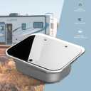RV Sink Stainless Steel Kitchen Hand Wash Basin Sink with Folded Faucet Tempered Glass Lid Washbasin for Camper Trailer Caravan (Sink with Faucet U)