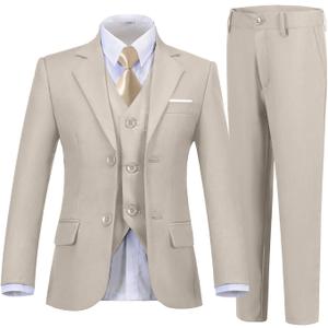 Boys Suits 5 Piece Formal Suit Set Slim Fit Formal Dress Clothes Ring Bearer Outfit for Kids (6, Champagne-tie)