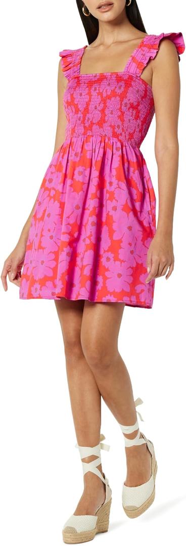 The Drop Women's Kari Ruffled-Shoulder Smocked Mini Dress,Size 2X