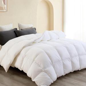SNOWMAN Premium Down Comforter Super King Size, Luxurious All Season Duvet Insert with Cotton Blended Fabric, 65oz Fill Weight 3D Baffle Box Design Hotel Bedding Comforter (White,120"x120") (All Season Super King, White)