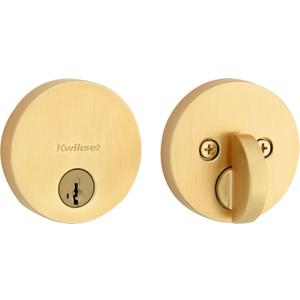 Kwikset Uptown Deadbolt Lock, Satin Brass Round Exterior Keyed Front Entry Door, Pick Resistant SmartKey Rekey Security, Single Cylinder Dead Bolt, with Microban Protection (0.5" x 2.63" x 2.63")