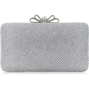 Dexmay Rhinestone Clutch Purse with Crystal Bow Clasp Evening Bag Wedding Party Dressy Handbag