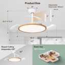 42'' Retractable Chandelier Ceiling Fan, White+Natural Wood