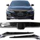 Glossy Black Front Bumper Upper Grille withTrim Compatible with 2018 2019 2020 Honda Accord Sport Style Grill