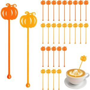 2 x 30 Pcs Halloween Pumpkin Swizzle Sticks Glitter Coffee Drink Stirrers for Fall Thanksgiving Hot Cocoa Bar Supplies Bar Decoration Reusable Cocktails MixersPumpkin