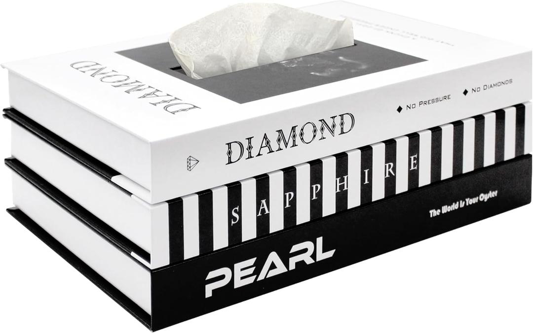 Senea Kay Tissue Box Cover Rectangle - Decorative Faux Book Facial Tissue Dispenser for Coffee Table Decor, Living Room Bedroom - Large Tissue Box Holder Perfect Size to Cover Rectangular Tissue Box