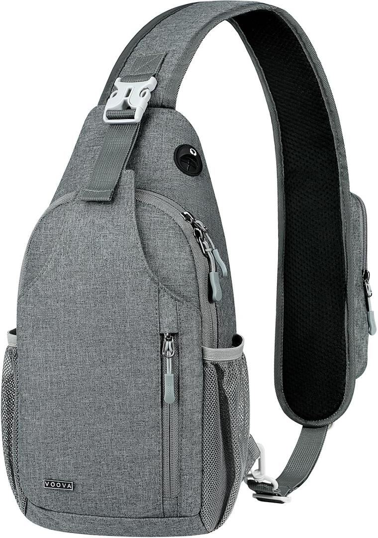 Voova Crossbody Sling Backpack Sling Bag for Men Women, Travel Hiking Chest Bag Daypack, Small over the Shoulder Backpack, Gray