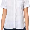 Nautica Women's Button Front Short Sleeve Camp Shirt (Medium, Bright White)