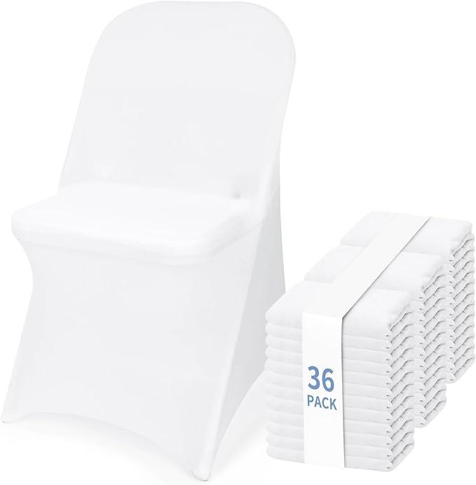 Fixwal 36 Pcs Spandex Stretch Folding Chair Covers - Universal Fitted Washable Slipcovers for Dining, Party, Wedding, Banquet & Thanksgiving Christmas Decoration (White)