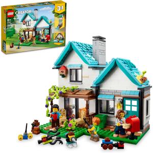 LEGO Creator 3 in 1 Cozy House Building Kit, Rebuild into 3 Different Houses, Includes Family Minifigures and Accessories, DIY Building Toy Ideas for Outdoor Play for Kids, Boys and Girls, 31139