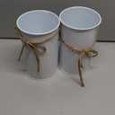 6" High Farmhouse Vases for Centerpiece, Rustic Mason Jars with Twine Bow for Flowers, Vintage Galvanized Metal Vase Tin Bucket for Wedding Home Decor (White, 6Pcs)