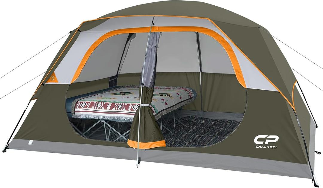 CAMPROS CP Upgraded 8 Person Camping Tents, Waterproof Windproof Family Tent with Larger Mesh Windows & Door, Double Layer, Easy Set Up, All-Season Dome Tent with Top Rainfly & Carry Bag