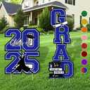 Graduation Yard Sign Class of 2025 Decorations - 4pcs Large Size Blue Glittering Congrats Grad Class of 2025 Outdoor Lawn Decor with Stakes - High School College Graduation Party Decorations Supplies