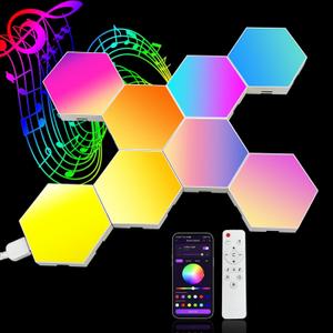 8 Pack Hexagon Lights for Wall LED, That Sync with Music, APP & Remote Controls Hex Lights, RGB LED Wall Panels for TV, Bedroom, Living Room, Game Room Decor