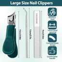 Molain Beak Beveled Nail Clippers Set, Wide Jaw Opening Toenail Cutter Anti-Splash Slanted Nail Clipper for Thick & Ingrown Toenails, Long Handle Professional Nails Clippers for Men Women