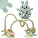 Baby High Chair Suction Toys Teething Chew - Baby Teething Toys Silicone Teethers Table Toys, Food Grade Silicon for 6 12 18 Months (Green DGreen) (Blue Teal)