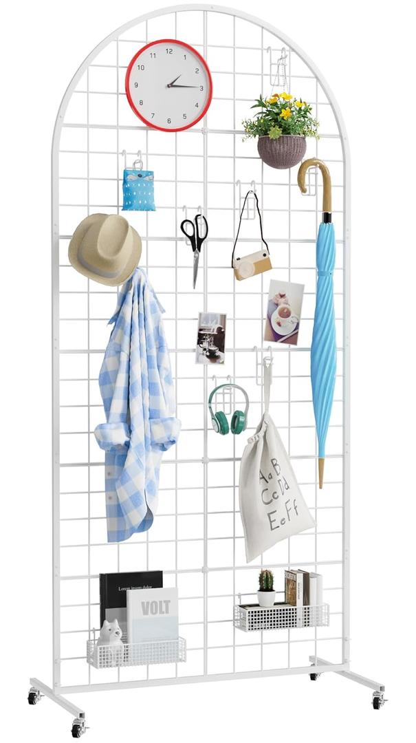 Asee'm Grid Wall Panels Display Stand 2.6' x 5.8' FT White Movable Wire Grid Wall Display Rack Heavy Floorstanding Detachable Girdwall Panel with T-Base for Craft Show Rack, Retail Displays 1PCS