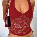 Matunana Women's Lace Halter Tops Going Out V Neck Crop Backless Sleeveless Tank Y2k Cute Sexy Shirt Summer Trendy 2026 (Red, S)