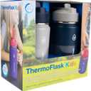 ThermoFlask Kids 14 oz Insulated Water Bottles with Straw Lid BPA-Free Stainless Steel Leakproof & Spill-Proof Design Easy Clean Wide Mouth 2-Pack for School, Sports, Playdates, Harbor Grey/Denim