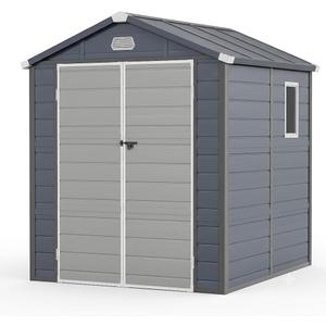 YITAHOME 6x6FT Resin Storage Unit sans Flooring, All-Weather Plastic Shed with Window, Vents and Secured Doors, Outdoor Plastic Tool Cabin for Poolside, Lawn, Backyard, Patio, Dark Gray