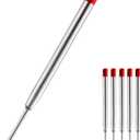 5 x HeTaoCat Red Ink Refill Pack of 5, Replaceable Ballpoint Pen Refills, Medium Point Metal Refil (Red)