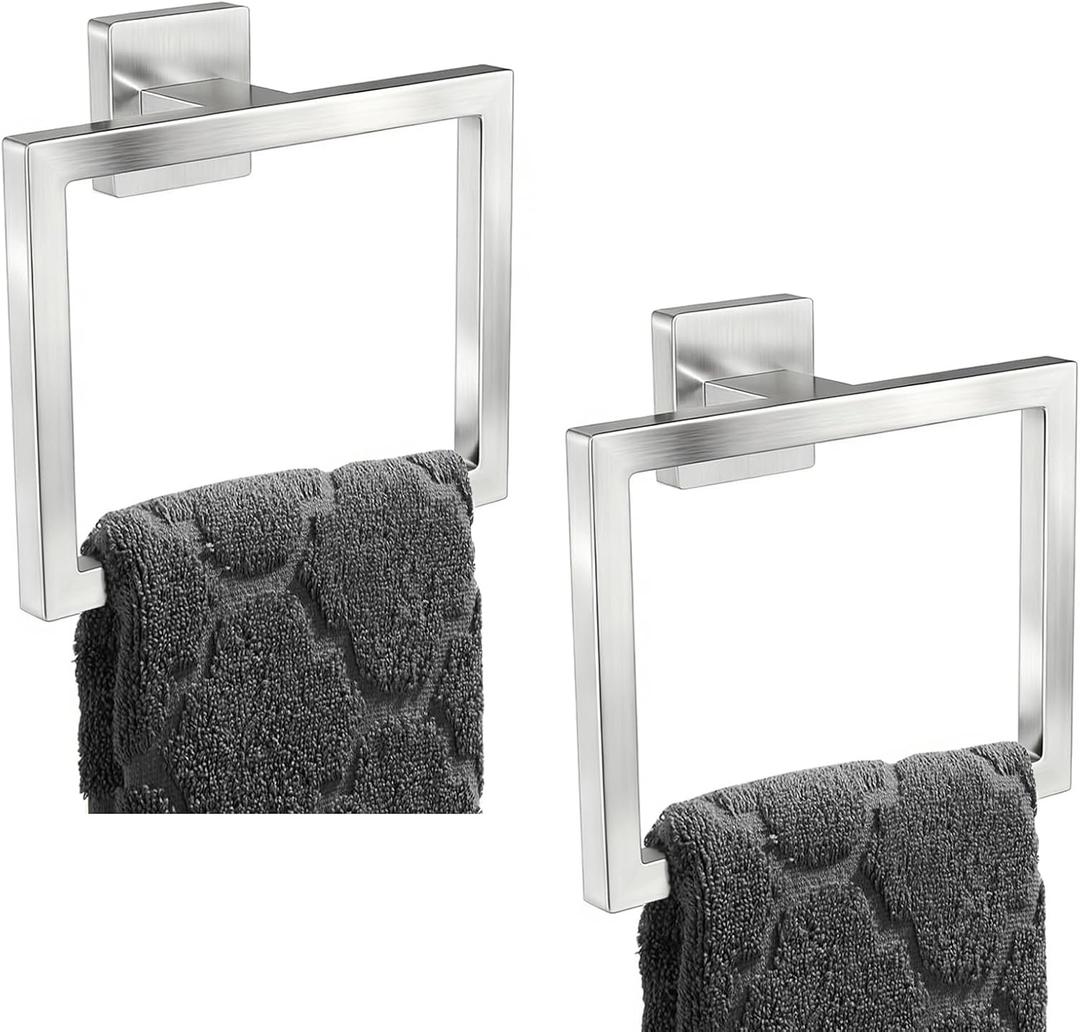 2 Pack Hand Towel Ring, Hand Towel Holder Stainless Steel,Towel Rings for Bathroom Wall,Kitchen (Brush Nickel)