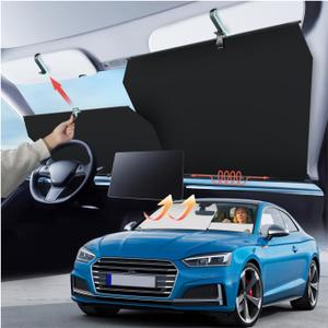 2026 Auto Retractable Car Windshield Sun Shade - Adjustable Front Window Sunshade for UV & Heat Protection - Ideal for Camping Outdoor & Daily Parking (Not Fit Dashboard Bulge)
