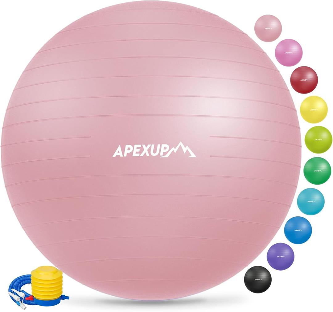 APEXUP Yoga & Pilates Ball - Anti Slip Heavy Duty Gym Ball for Fitness, Balance & Core Workout (L (23"~26") 65cm, Pink)