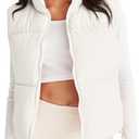 MEROKEETY Puffer Vest Women 2025 Fall Winter Sleeveless Jackets Lightweight Warm Stand Collar Quilted Zip Up Coat (Small, White)