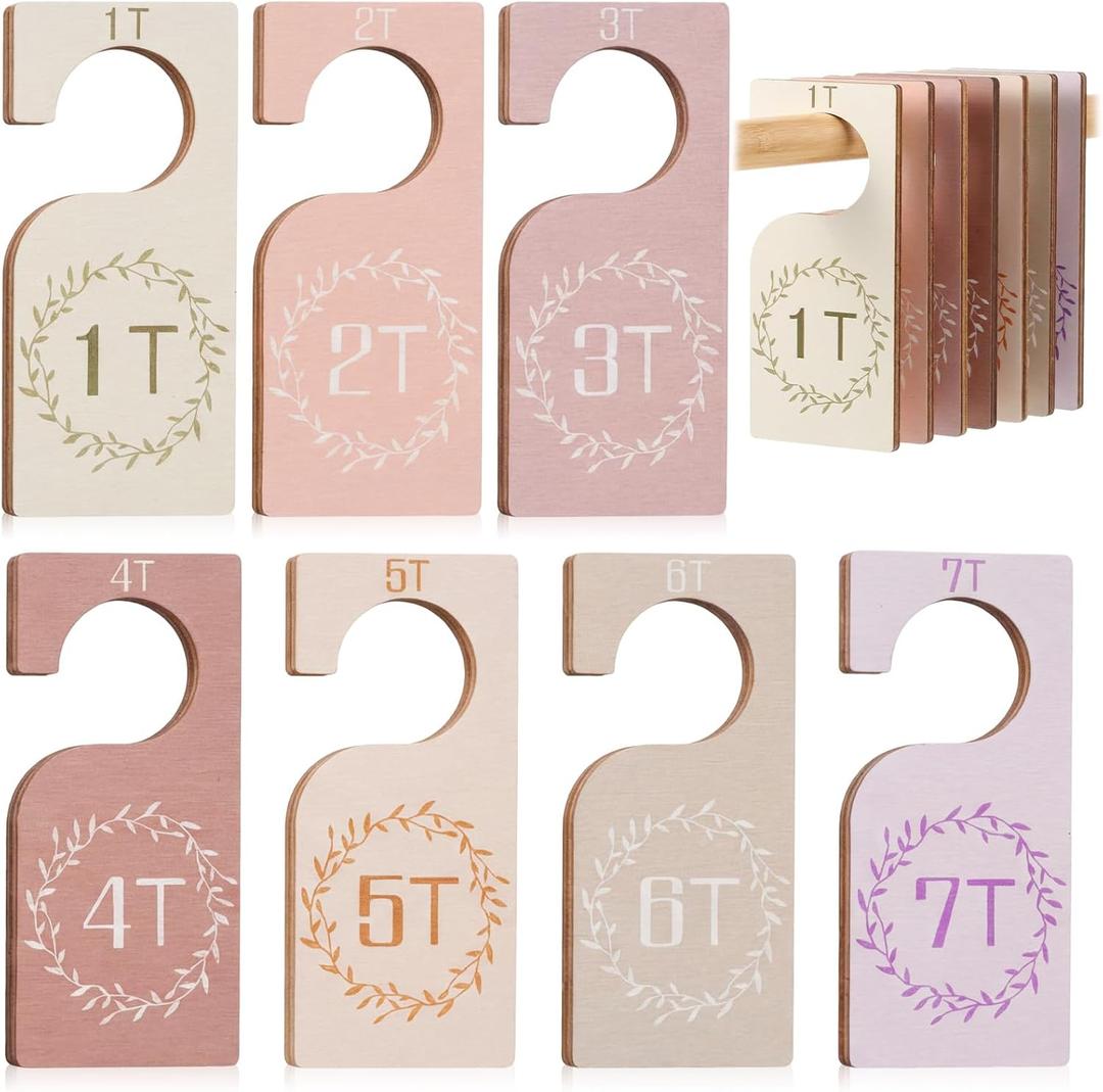 Patelai 7 Pcs Wooden Baby Closet Dividers for Clothes Organizer 1T to 7T Hanger Closet Dividers Nursery Organization for Home Baby Kids Newborn Infant Clothes (Earth Tone)