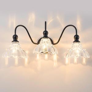 Vintage Bathroom Light Fixtures Over Mirror, 3-Light Black Wall Sconce Lighting with Flower Glass Shade, Farmhouse Vanity Lights for Bedroom Kitchen Living Room Hallway Light