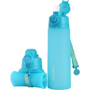 TakeToday Collapsible Water Bottles 21oz (600mL), Foldable Platinum Silicone Travel Water Bottle with Straw & Carry Strap, Leak-Resistant Screw Lid, Wide Mouth, BPA-Free for Hiking, Camping, Travel