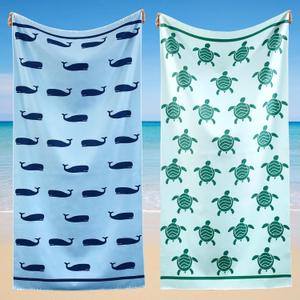 2 Pack Oversized Beach Towel Turtle Whale Quick Dry Absorbent Bath Pool Towels 72 x 36 Inch Extra Large Ocean Tropical Blanket for Swim Travel Lounge Chair Cover Adult Women Men