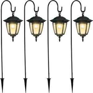 Dynaming 4 Pack Solar Hanging Lights Outdoor, Solar Powered Garden Decorative Lanterns with 4 x 38 Inch Shepherd Hooks, Waterproof Landscape Lighting for Lawn Patio Yard Pathway Driveway, Warm White