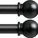 Curtain Rods for Windows 28-62 inch, Black Curtain Rods 2 Pack with Brackets, Adjustable 5/8 inch Curtain Rod Set of 2 with Decorative Finials for Bedroom, Living Room, Easy Install