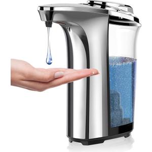 Automatic Soap Dispenser, Touchless Dish Soap Dispenser 17oz/500ml with Infrared Sensor, 5 Adjustable Soap Dispensing Levels, Liquid Hand Dispenser for Bathroom Kitchen Sink (Silver)