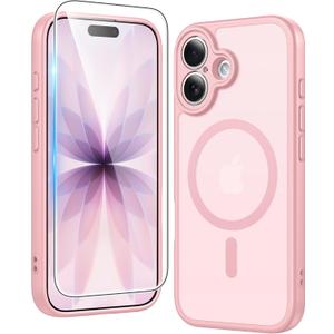 FNTCASE For iPhone 17 Case Matte: Magnetic Phone Cases with Screen Protector Drop Proof Compatible with Magsafe Slim Anti Yellowing Rugged Shockproof Protective Translucent Cell Cover (Pink)