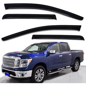 Lightronic Extra Durable Outside-Mount Auto Vent Window Visor, Fits 2017-2024 Nissan Titan, 2016-2024 Titan XD, Crew Cab Pickup, UV Protection Rain Guard, Original Window Deflector, Dark Smoke, 4-Pcs