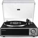 QLEARSOUL ONE-Q Vinyl Record Player (Black), All-in-one HiFi Turntables with Built in Speakers, Bluetooth 5.4, Phono Preamp, Magnetic Cartridge AT-3600L, 33/45 RPM Two Speed, Aux-in, Auto Off