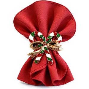 Alloy Candy Cane Bow Napkin Rings (4-Set Pack) - Dinner Napkin Holder & Festive Tabletop Topper for Holiday Table Decor