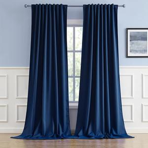 DUALIFE Blackout Curtains Thermal Insulated Blackout Drapes Window Treatment Panels Room Darkening Bedroom Draperies for Living Room Back Tab/Rod Pocket, Navy Blue, W52 x L108, 2 Panels