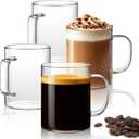 ComSaf 14oz Glass Coffee Mugs Set of 4, Clear Glass Coffee Cup with Big Handle, Large Borosilicate Glass Mug for Tea Milk or Hot Cold Beverages, Crystal Drinking Glass for Birthday Christmas Gift