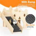 Guinea Pig Hideout House, Deluxe Wooden Hamster Hideout with Climbing Ramp & Rest Zone, Bunny Castle Tower Toy for Guinea Pig Chinchilla Gerbil Hedgehog Small Animal House Habitat Hut