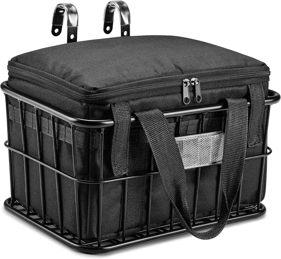 CDYWD Bike Basket Front with Removable Liner Bag, Large Bicycle Front Basket for Men Women, Heavy Duty Metal Bike Cargo Basket for Adult Bikes, Ebike, Electric Bike, Mountain Bike, City Bike, Cruiser