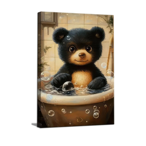 Bathroom Bear Canvas Wall Art Funny Toilet black Baby Bear painting Decor Pictures Nursery Kids Room Animal Posters Prints for Living Children Bedroom Classroom Decoration