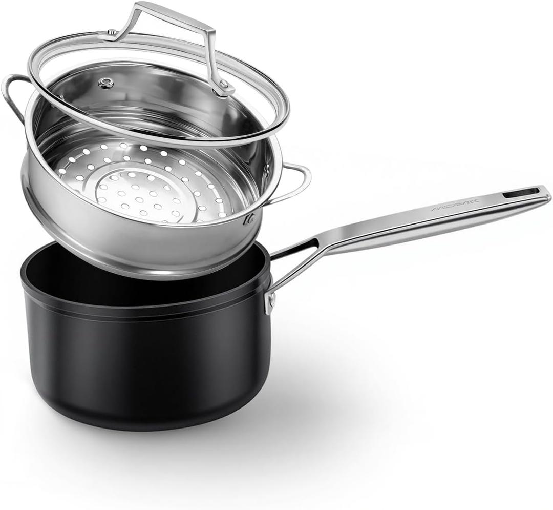 MSMK 2 Quart Saucepan with lid, Small Saucepan with Steamer Non stick, Induction, Scratch-resistant, Small Cooking Pot (2QT)